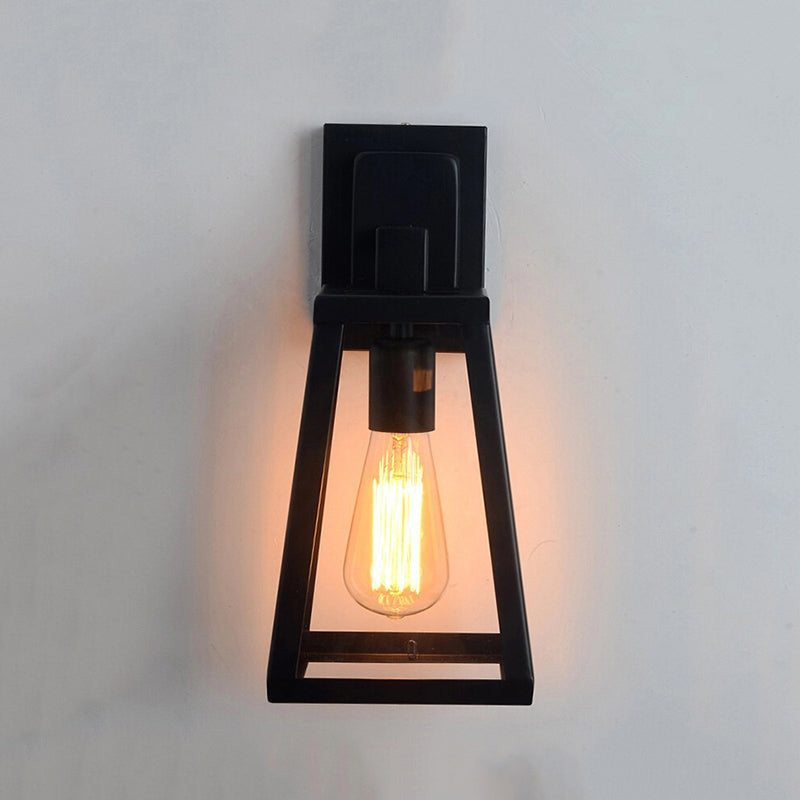 Alessio Retro Zwarte Industriële Lantaarn Wandlamp Metaal En Glas