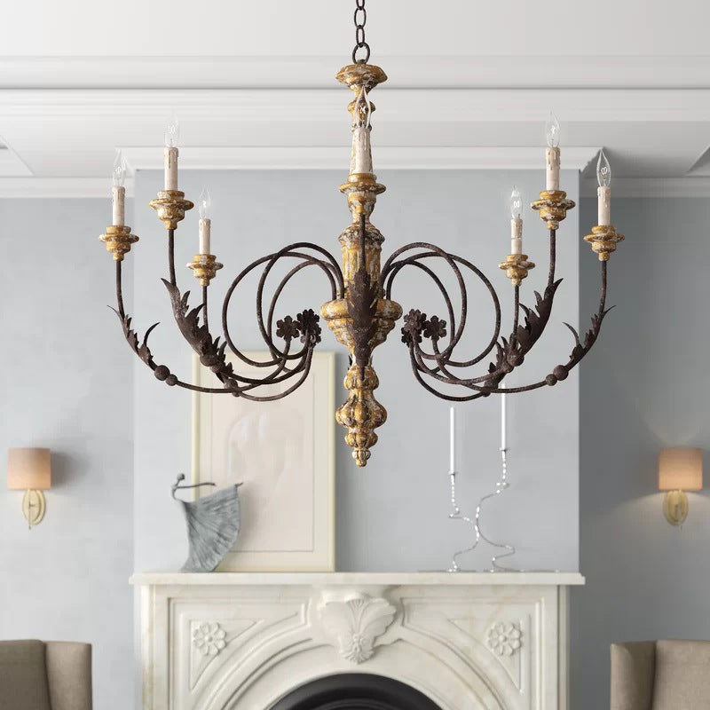 Silva Grote Retro Creatieve Kroonluchter Bruin Hout Metaal Woonkamer