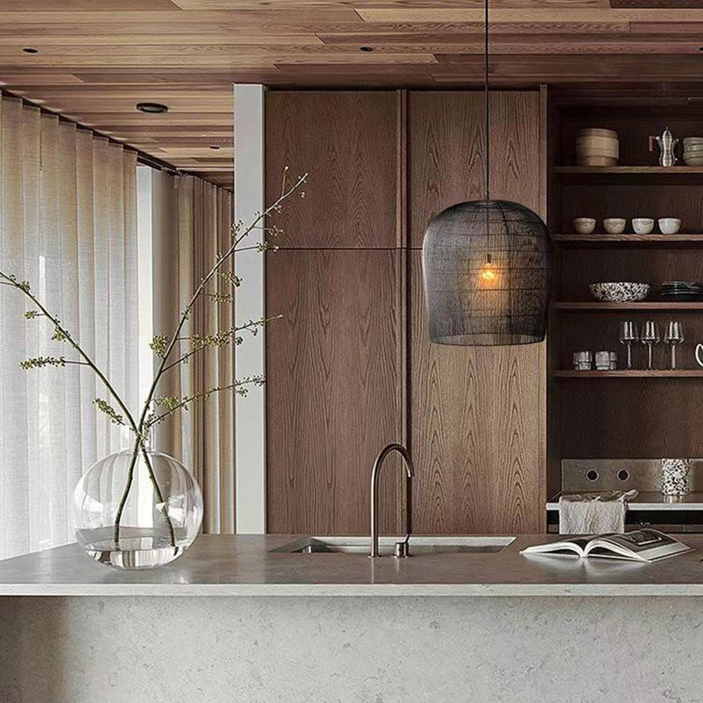 Ritta Ronde LED Hanglamp Zwart Wit Metaal Rotan Eetkamer Slaapkamer