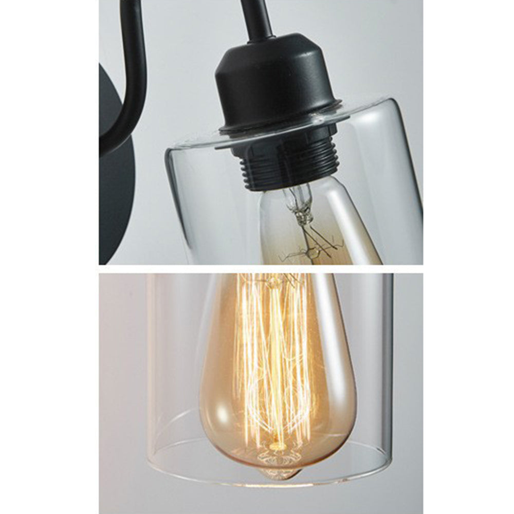 Alessio Vintage Industrial Cylindrical Metal/Glass Wall Lamp, Black