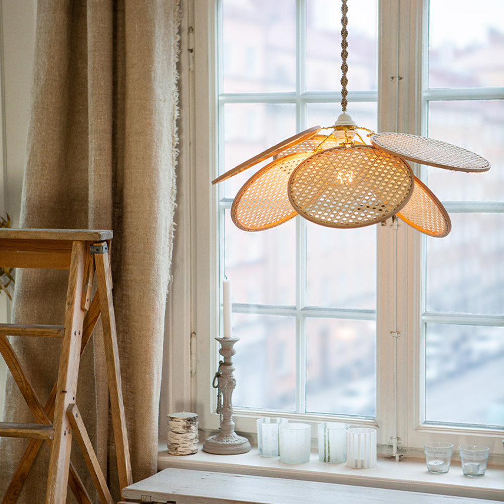 Ritta Franse Landelijke Rotan Weef Hanglamp Hout Slaapkamer