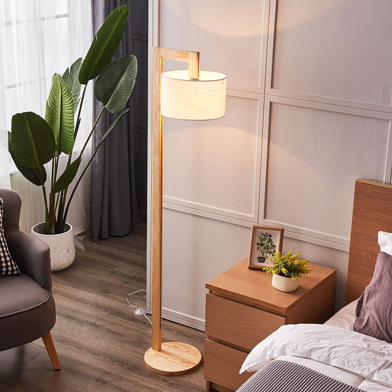 Ozawa Moderne Design Vloerlamp Haakse Arm Beige Hout/Stof Slaapkamer/Woonkamer