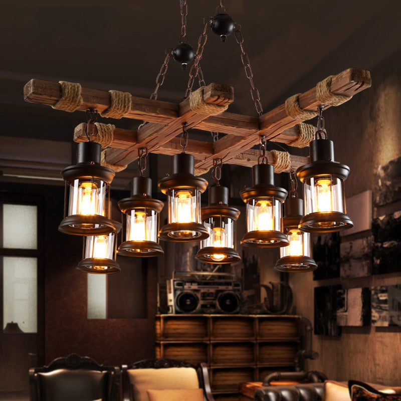 Austin Industriële LED Klassieke Kroonluchters Hout Glas Woonkamer
