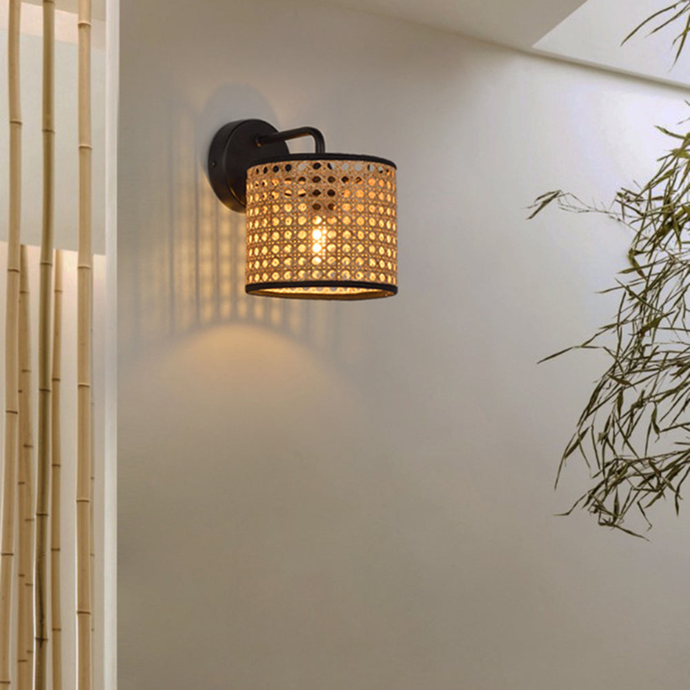 Ritta Retro LED Wandlamp Zwart Metaal Rotan Eetkamer Slaapkamer