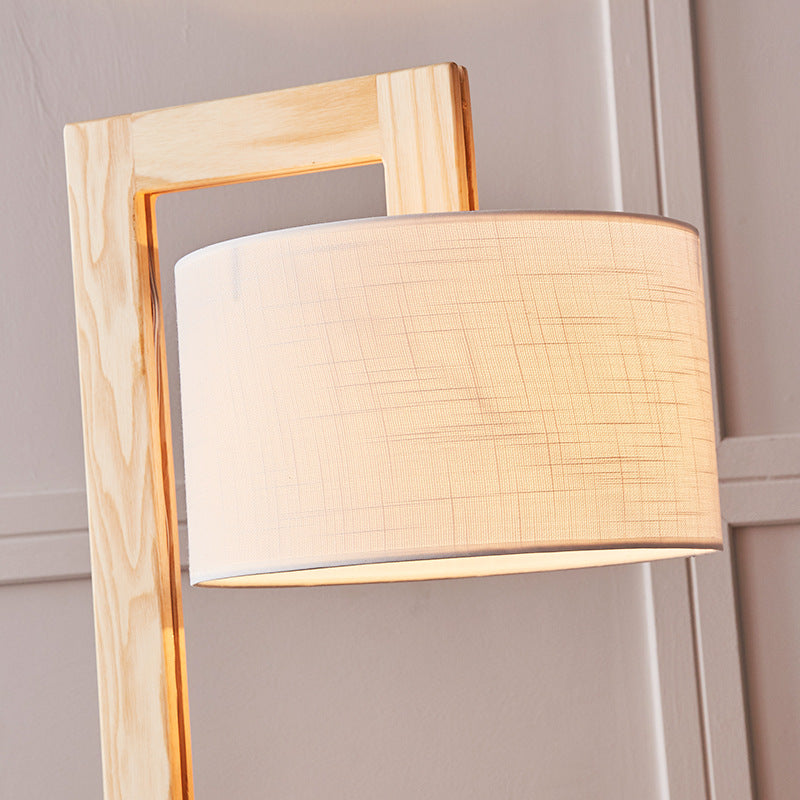 Ozawa Moderne Design Vloerlamp Haakse Arm Beige Hout/Stof Slaapkamer/Woonkamer