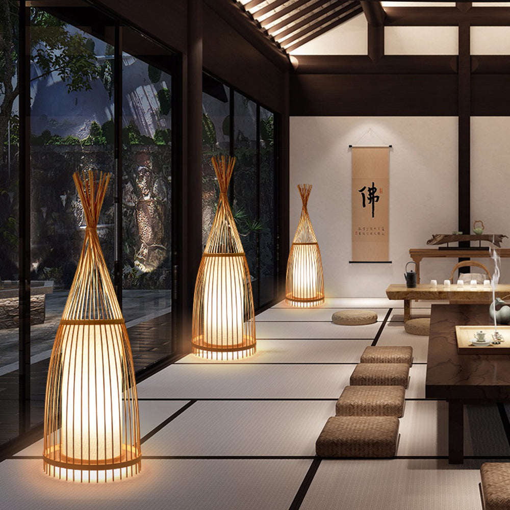 Ozawa Rustieke Design Staande Vloerlamp Rotan/Stof Slaapkamer/Woonkamer/Eetkamer