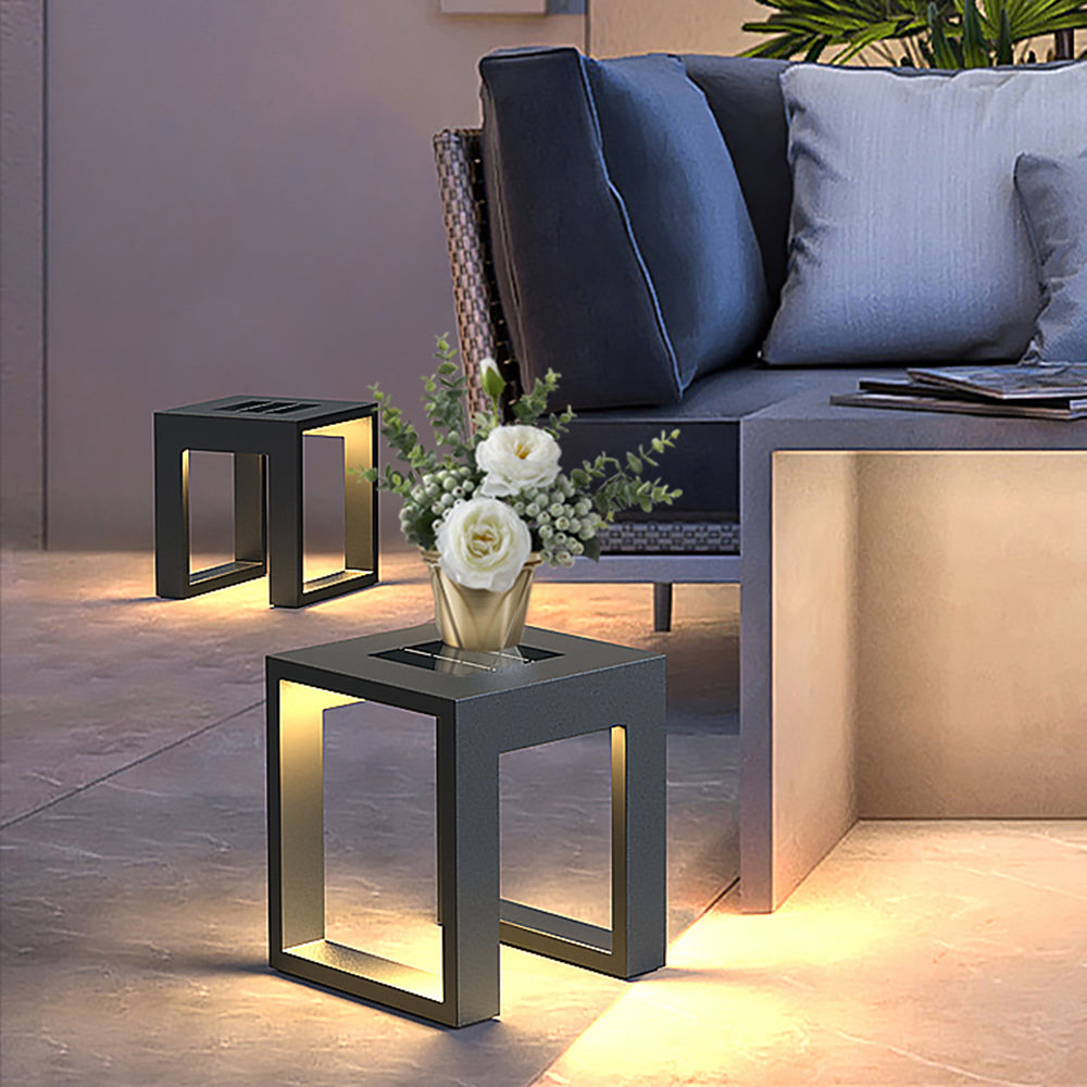 Orr Eenvoudige Holle Kubus LED Vloerlamp Zwart Metaal/Acryl Buiten
