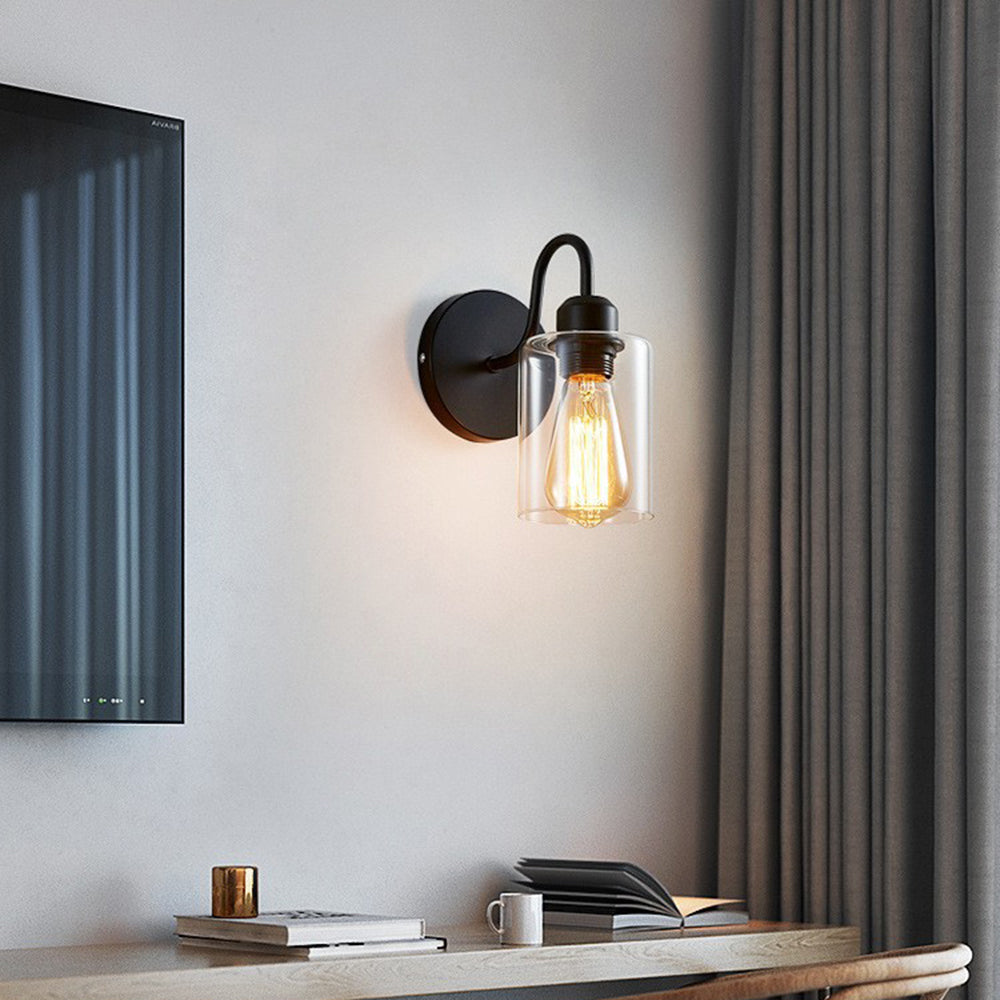 Alessio Vintage Industrial Cylindrical Metal/Glass Wall Lamp, Black