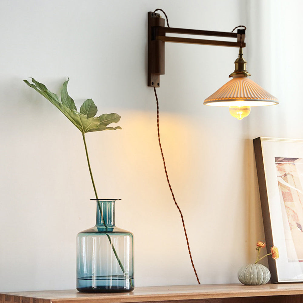 Ozawa Vintage Design LED Koepel Wandlamp Keramiek/Hout Walnoot/Helder Slaapkamer