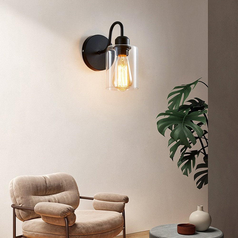 Alessio Vintage Industrial Cylindrical Metal/Glass Wall Lamp, Black