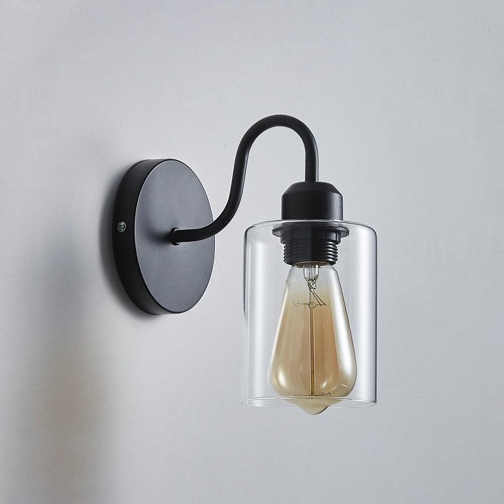 Alessio Vintage Industrial Cylindrical Metal/Glass Wall Lamp, Black