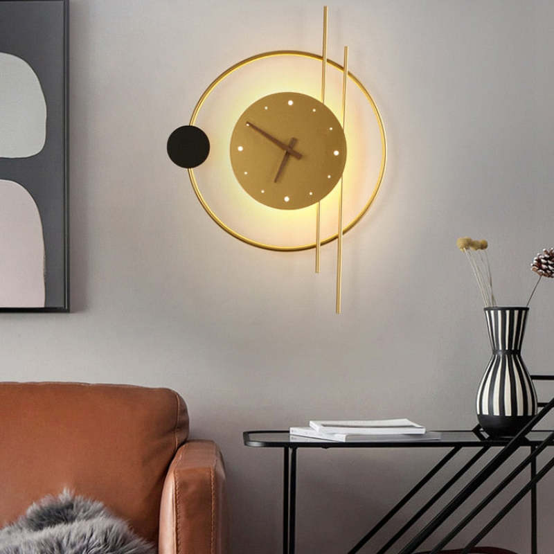 Nielsen Moderne Klok LED Wandlamp Zwart/Goud Metaal/Acryl Slaap/Eet/Woonkamer