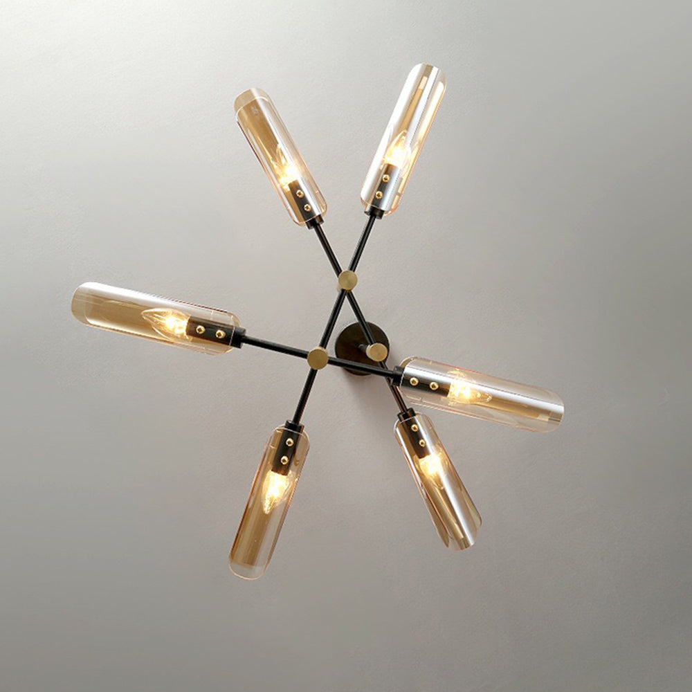 Sanna Moderne Plafondlamp Metaal/Glas Half-Inbouw Grijs/Amber Slaap/Eetkamer
