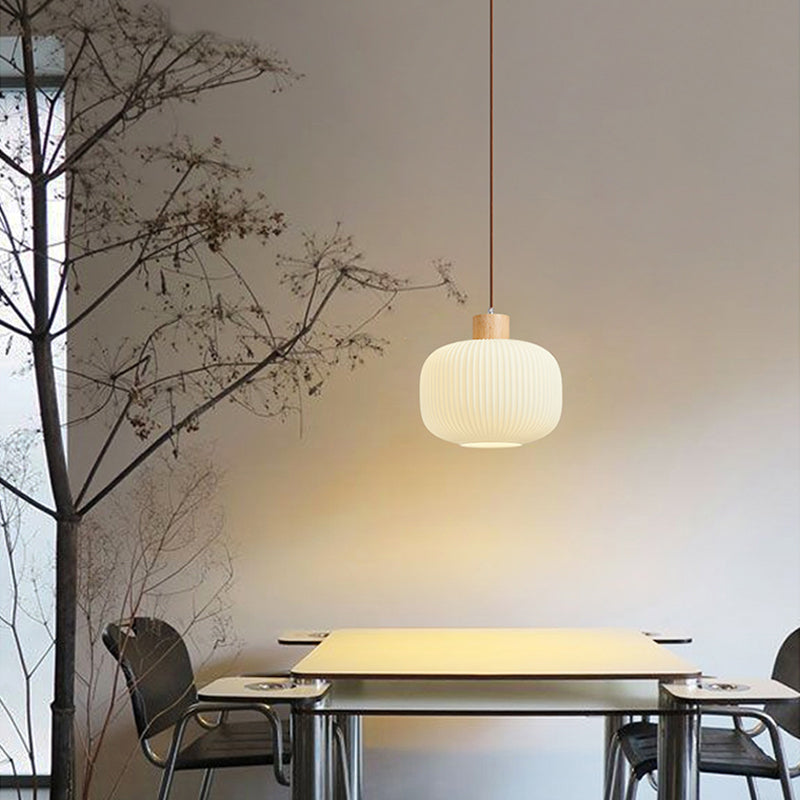Ozawa Vintage Lantaarnvorm LED Hanglampen Wit Hout/Glas Slaapkamer/Eetkamer