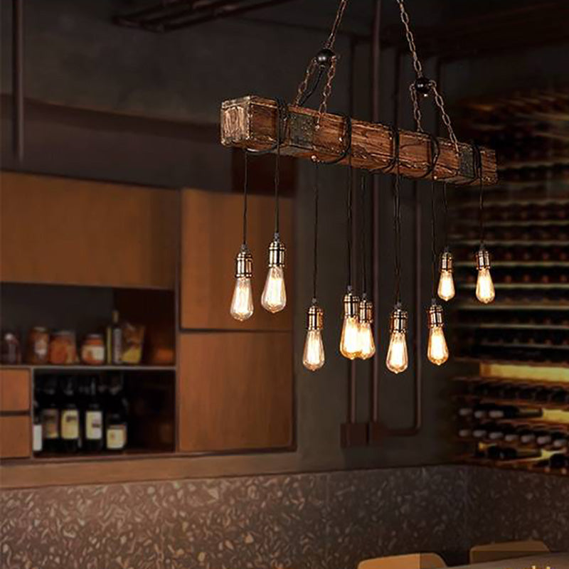 Austin Vintage Industriële Rechthoekige Houten Hanglamp, Hout/Zwart