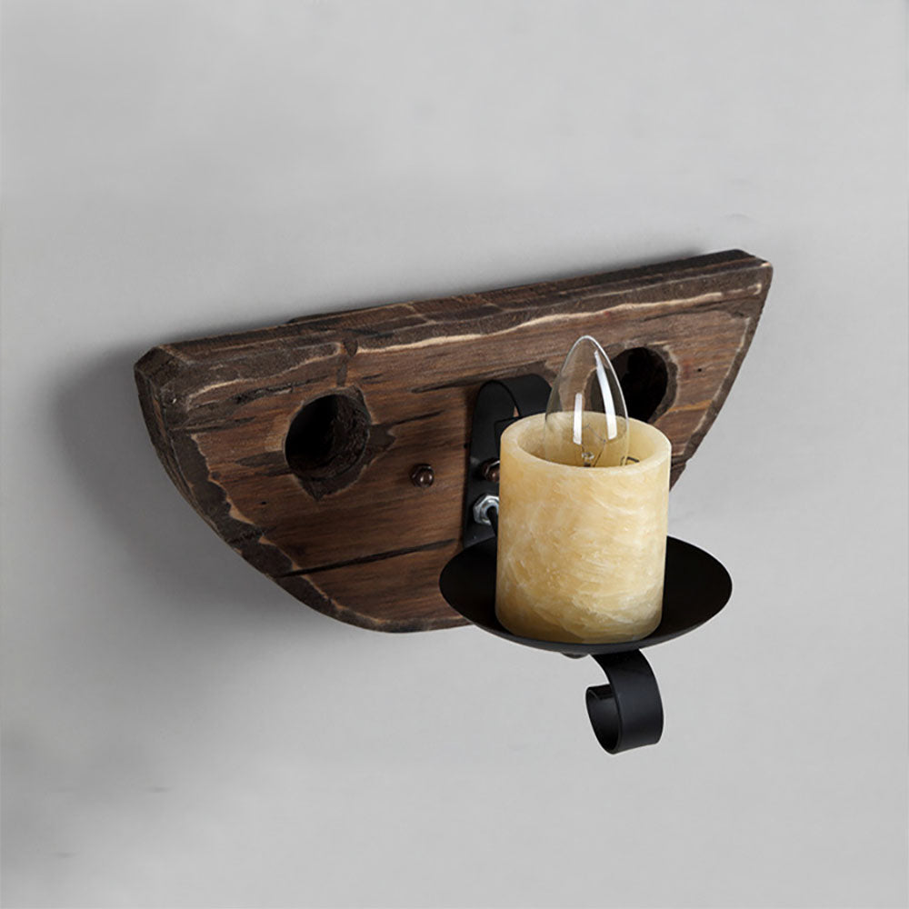 Austin Vintage Kaars Halfronde Wandlamp, Hout/Metaal, Woonk/Eetk/ Slaapkamer