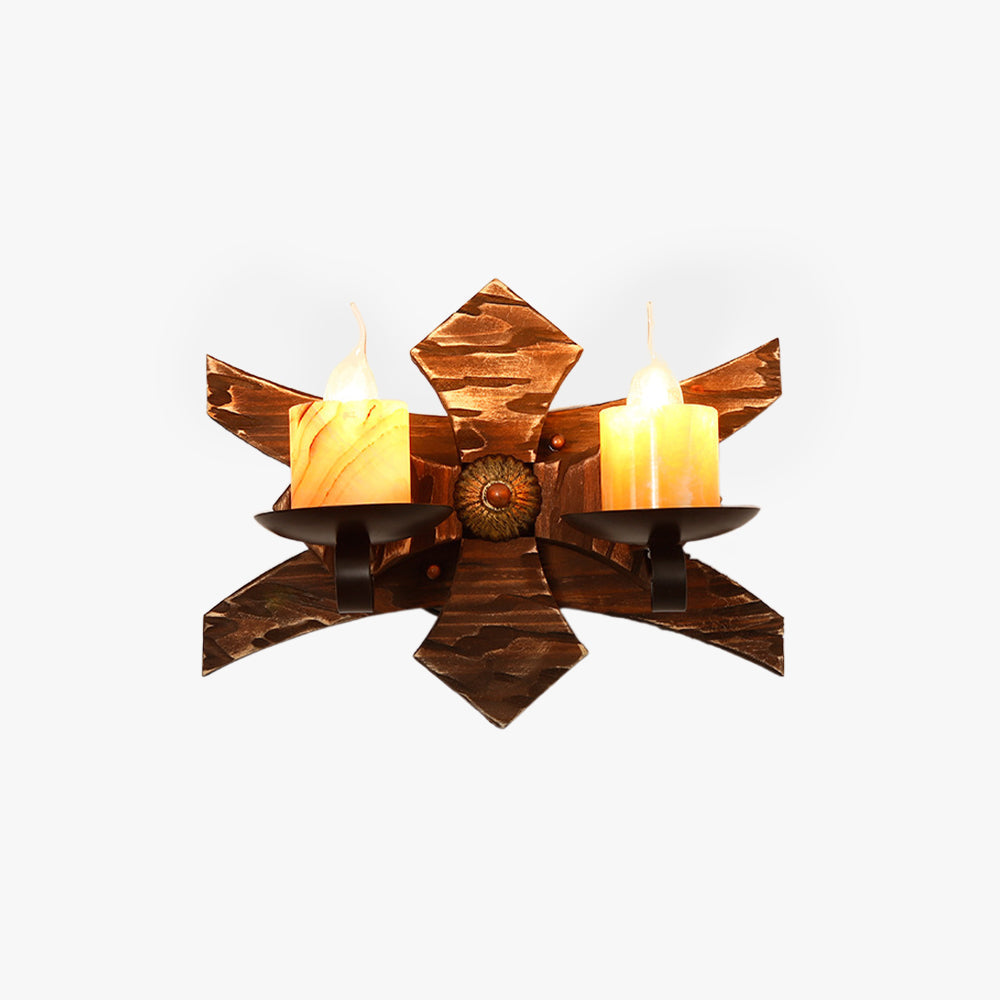 Austin Decoratief Vintage Kaars Dubbel Licht Hout Wandlamp, Woonk/Eetk/ Slaapkamer