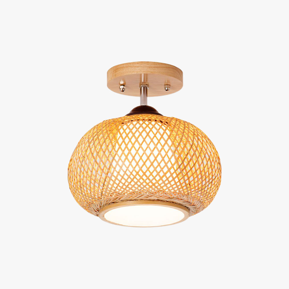 Muto Retro Lantaarnvorm LED Plafondlamp Geel Bamboe/PVC Slaapkamer/Woonkamer