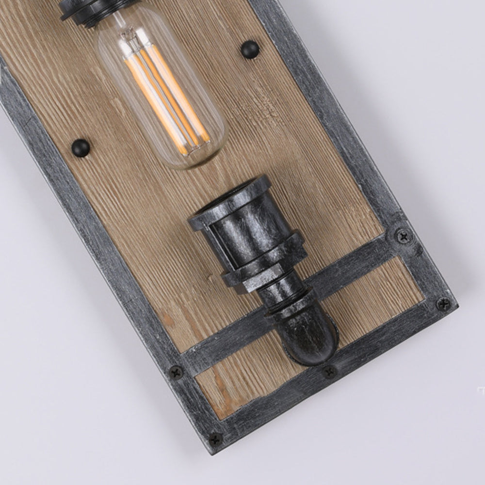 Alessio Wall Lamp Industrial Vintage Square Wooden Black Metal