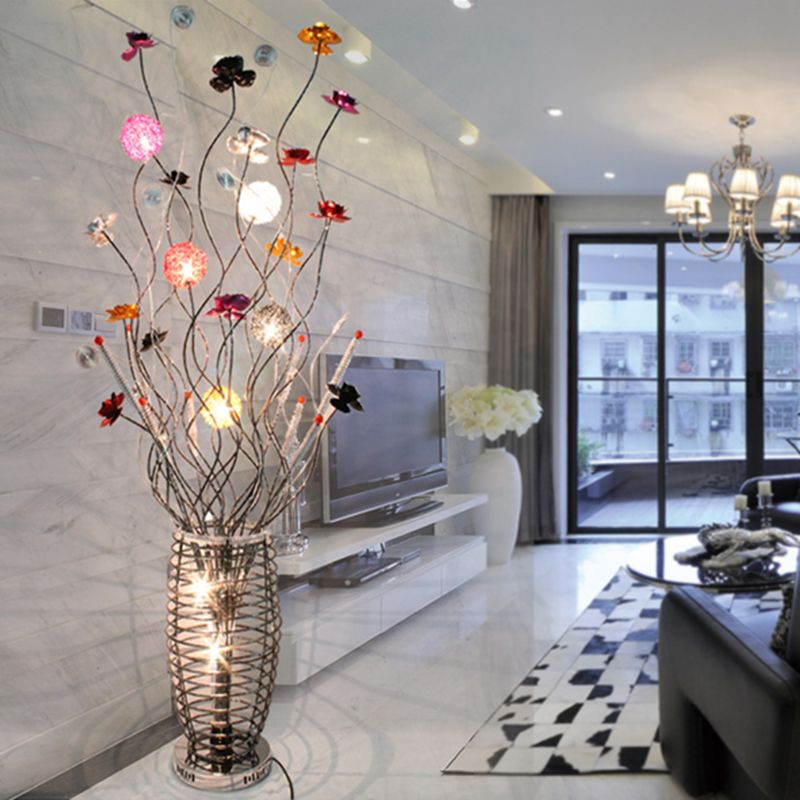 Bella Art Deco Design Bloemenvaas Zilver Metalen Vloerlamp, Slaapk/Woonkamer