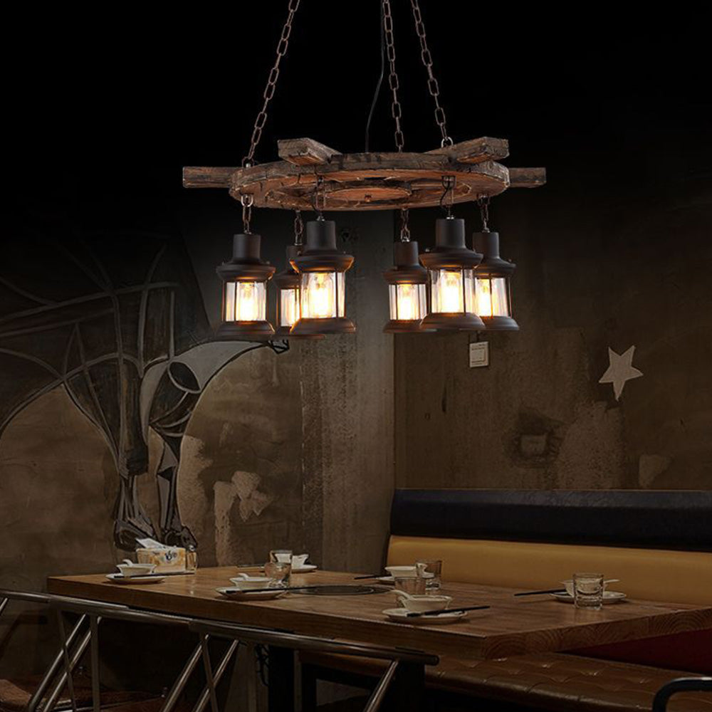 Austin Retro Rudder Metal & Wood Pendant Light, 6 Heads