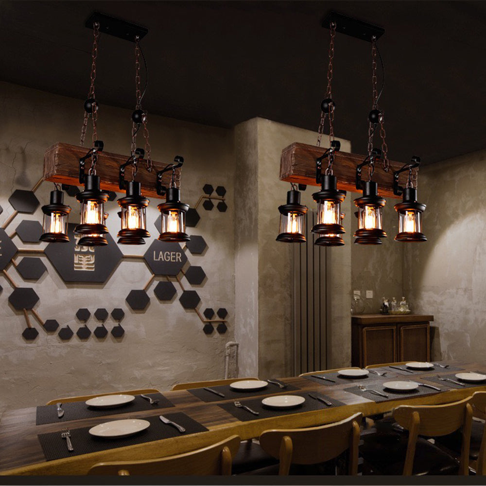 Austin Retro Rectangular Metal/Wood Lantern Pendant Light