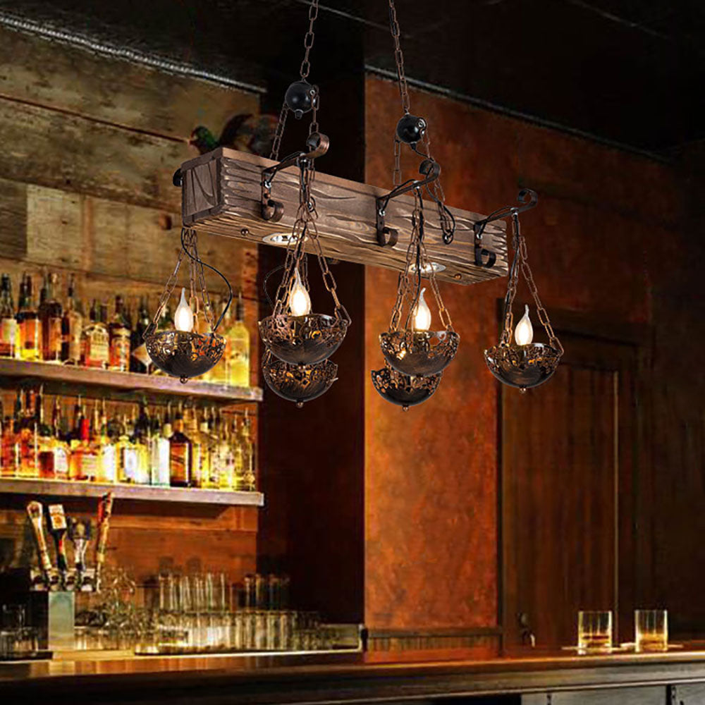 Austin Industrial Metal/Wood Pendant Light, Bronze