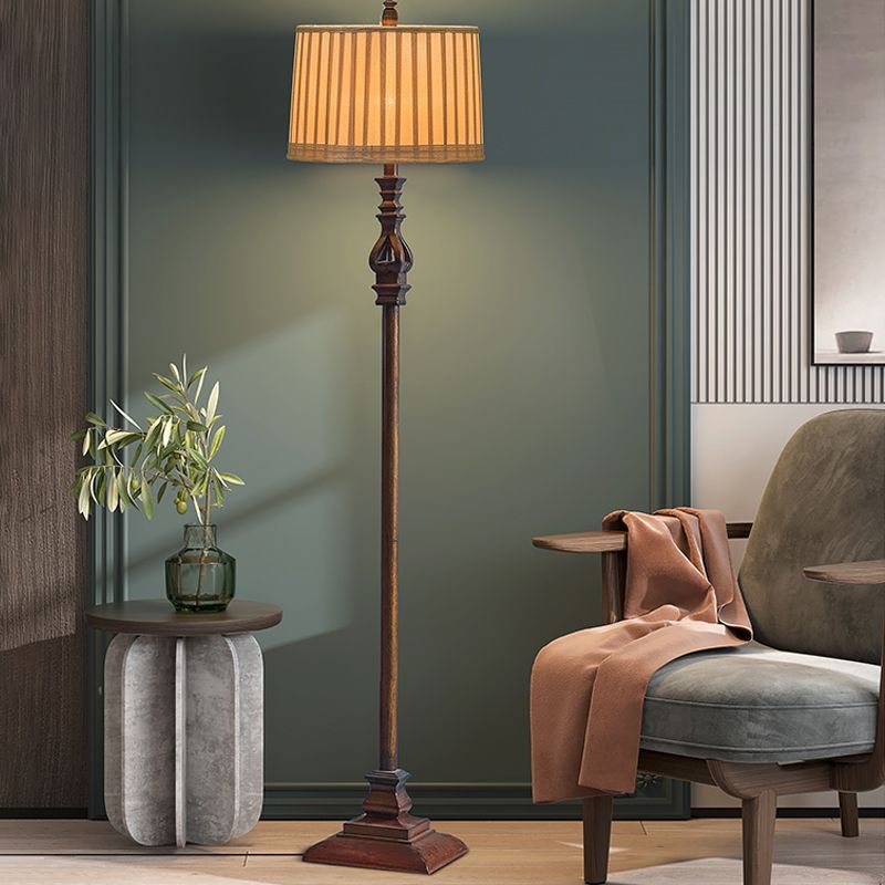 Eryn Vintage Design Staande Vloerlamp Hars/Stof Bruin Slaapkamer/Woonkamer