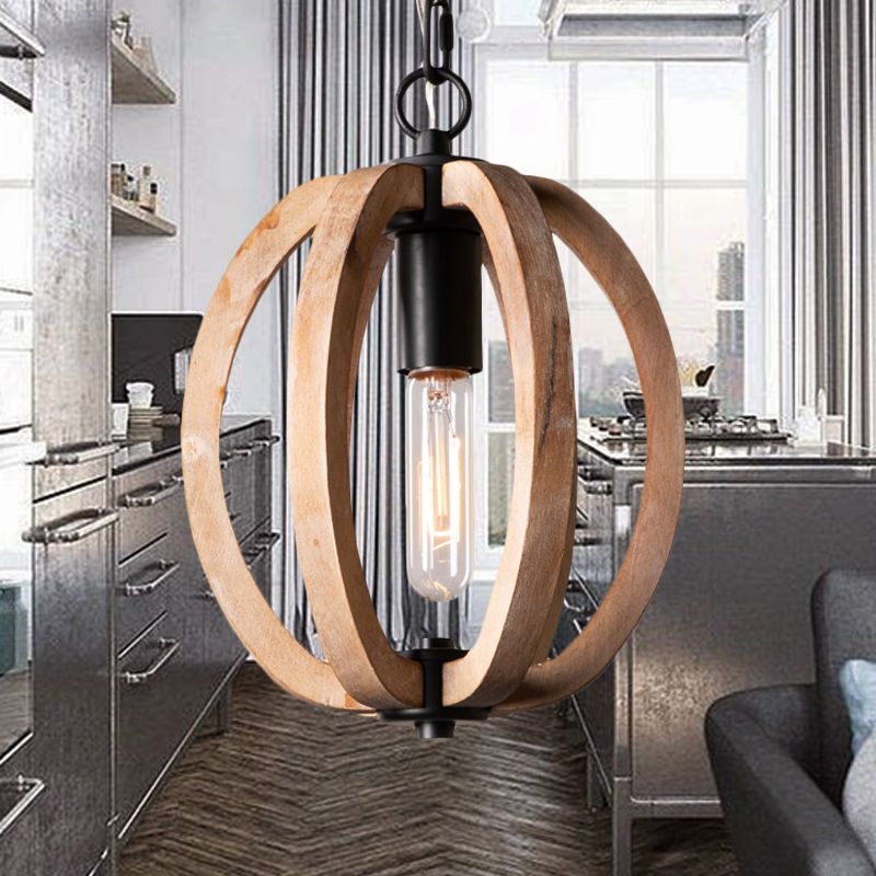 Alessio Orb/Gourd Wood Pendant Light