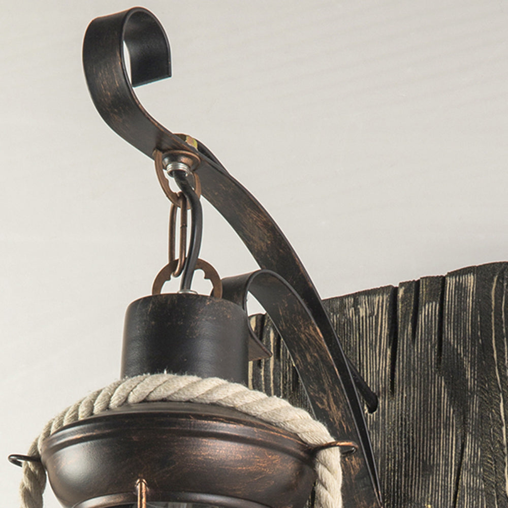 Alessio Wall Lamp Retro Lantern Ring Black Wooden, Bedroom