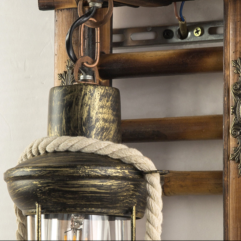 Austin Vintage Lantaarnvorm Houten Metalen Wandlamp, Woonkamer