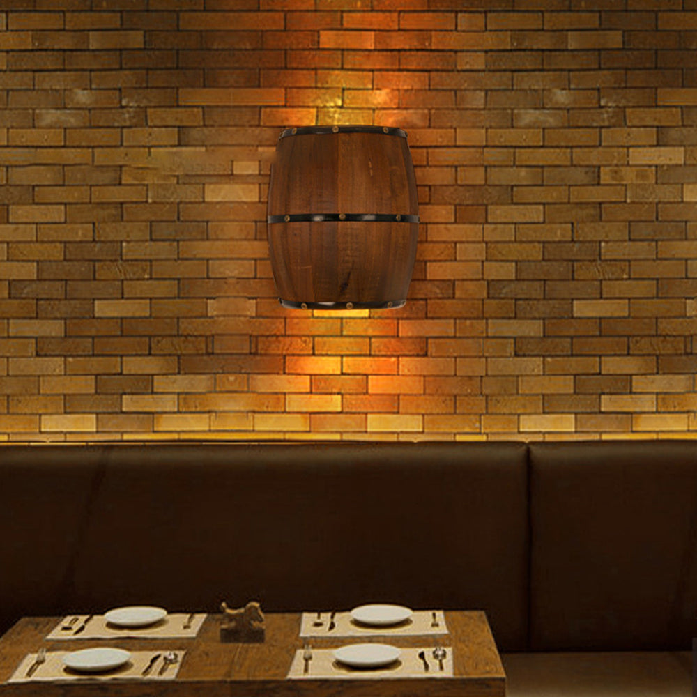 Alessio Wall Lamp Retro Creative Barrel Wooden, Dining Room