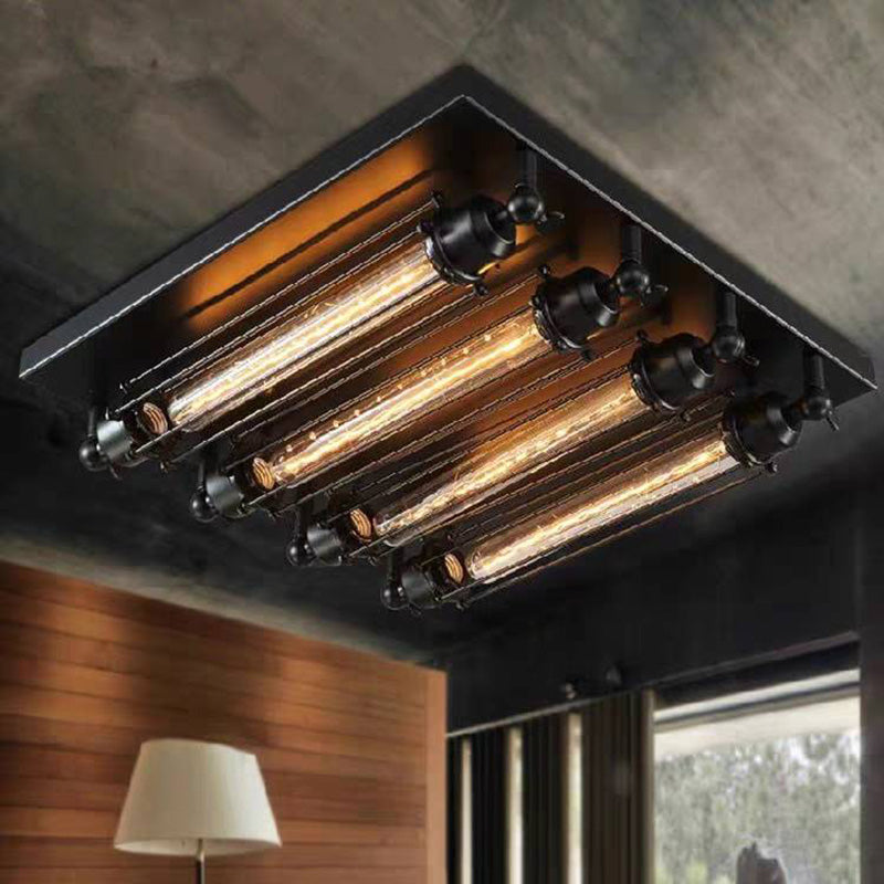 Alessio Vintage Tubed Metal Flush Mount Ceiling Light, Black, Living Room