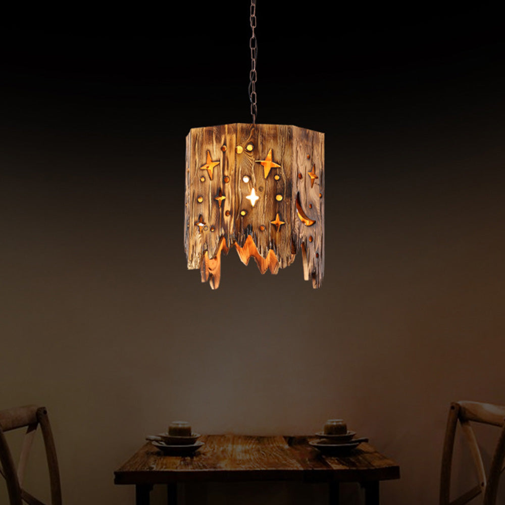 Austin Retro Starry Metal & Wood Pendant Light