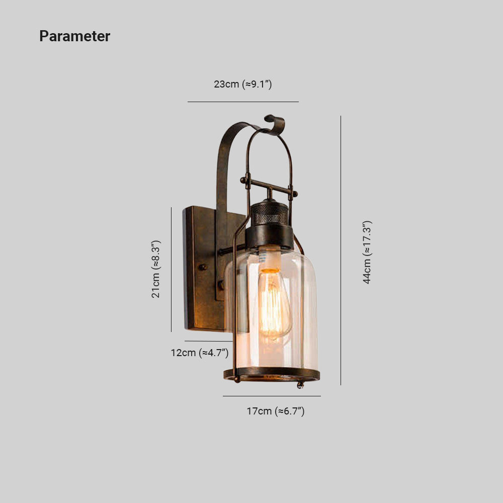 Alessio Retro LED Wandlamp Roest Zwart Glas Metaal Woonkamer Eetkamer