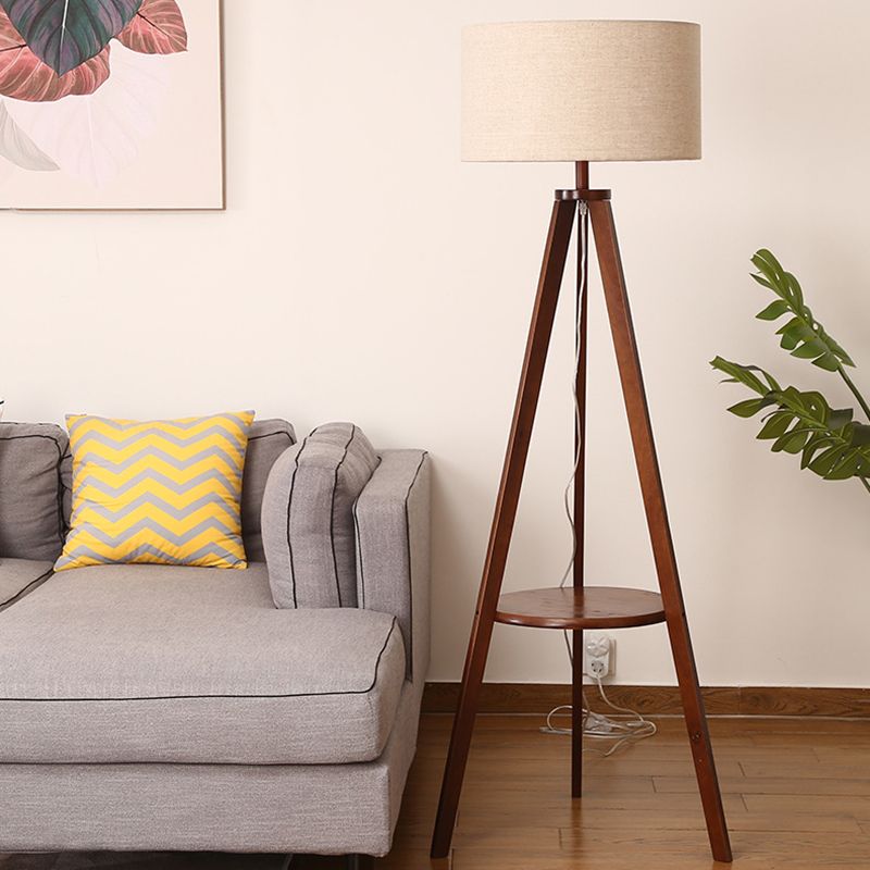Ozawa Vintage Design Vloerlamp Triangle Hout/Stof Walnoot Beige Woonkamer