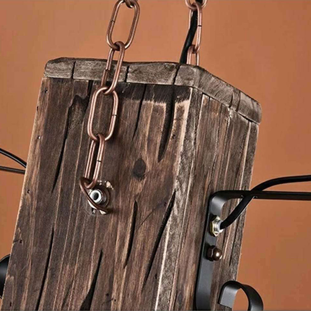Austin Vintage Rechthoekige Hanglamp, Metal/Houten Eetk/Woonkamer