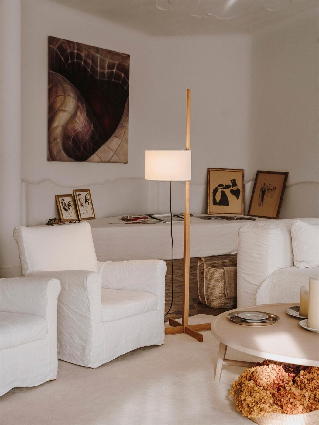 Jex Houten Stoffen vloerlamp