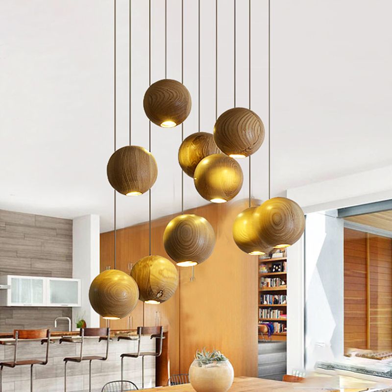 Ozawa Moderne Design Globe LED Hanglamp Hout Woonkamer Keuken