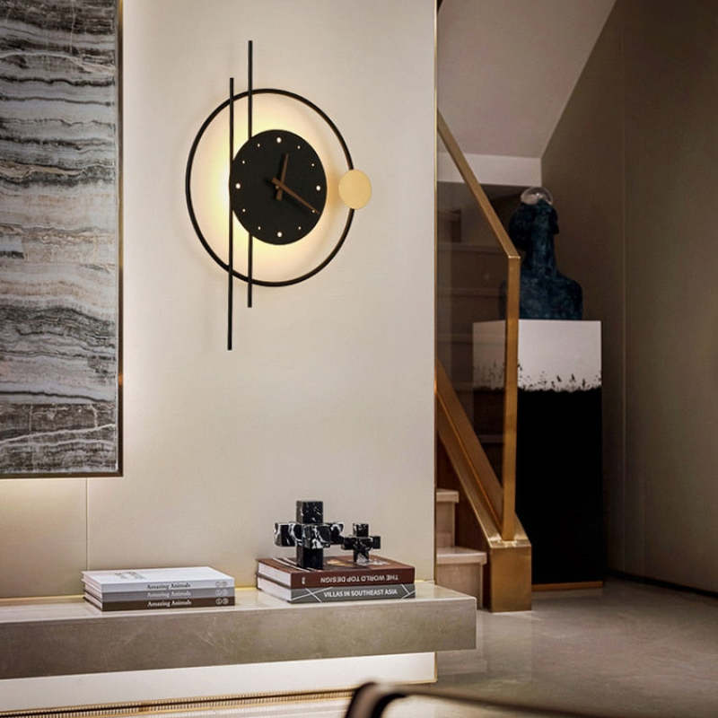 Nielsen Moderne Klok LED Wandlamp Zwart/Goud Metaal/Acryl Slaap/Eet/Woonkamer
