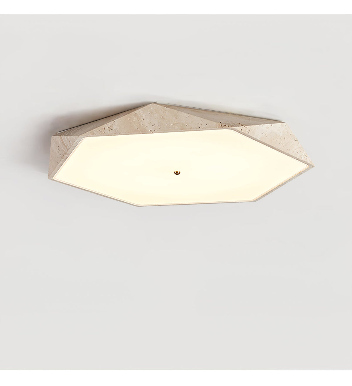Hexagonale plafondlamp in geel travertin
