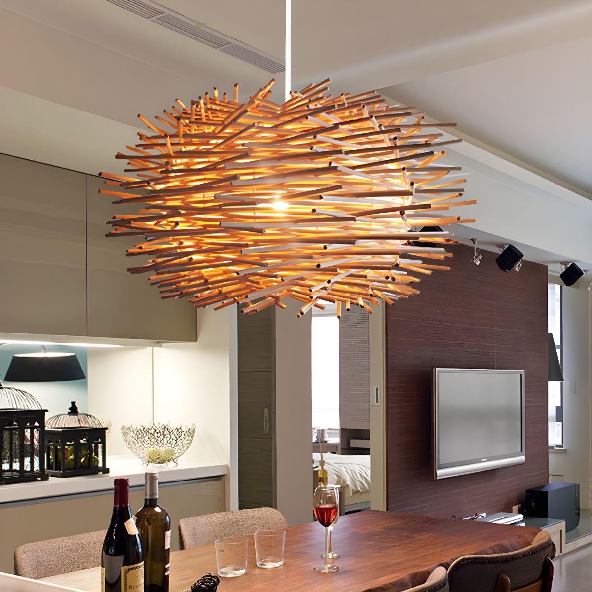 Ozawa Houten Vogelnest Rotan Hanglamp Bruin/Hout Woonkamer/Slaapkamer