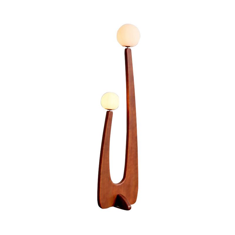 Avi Vintage Houten/Glazen Vloerlamp, 2 kops, Slaapk/Kinderk/Woonkamer