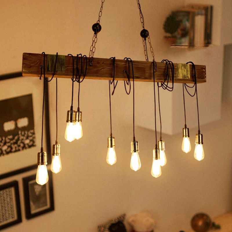 Alessio Lineaire Retro LED Hanglamp Bruin Eettafel Woonkamer Hout/Glas
