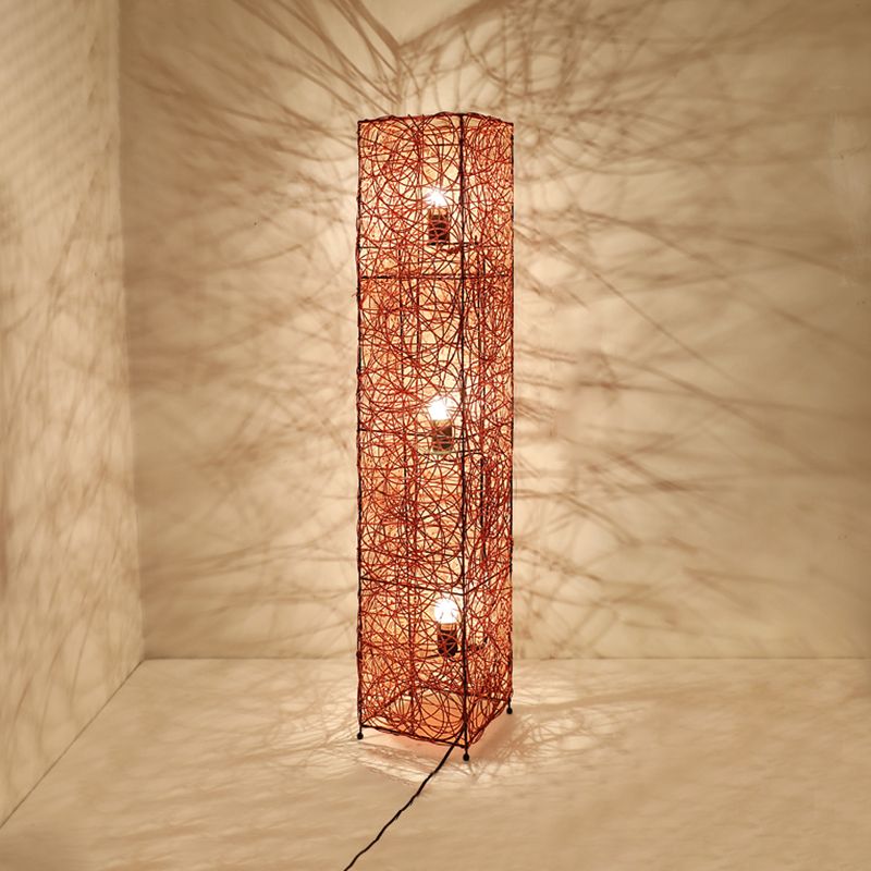 Ritta Retro Rond/Rechthoek/Vierkant Vaas LED Vloerlamp Metaal/Rotan Wit/Bruin Eetkamer