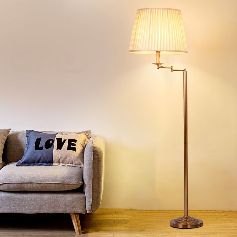 Eryn Moderne Trommel Cilinder Vloerlamp Messing Metalen Stoffen Slaapkamer/Woonkamer