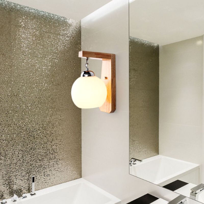 Ozawa Moderne Bol LED Wandlamp Metaal/Hout/Glas Beige Slaap/Woon/Badkamer