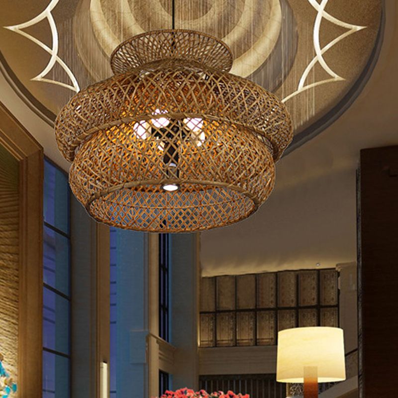 Ritta Moderne Design LED Hanglamp Rattan Bruin Woonkamer Keuken