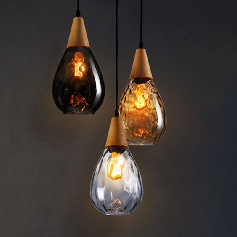 Avi Vintage Teardrop Hanglamp, Bar/Kitcheneiland, Glas/Hout