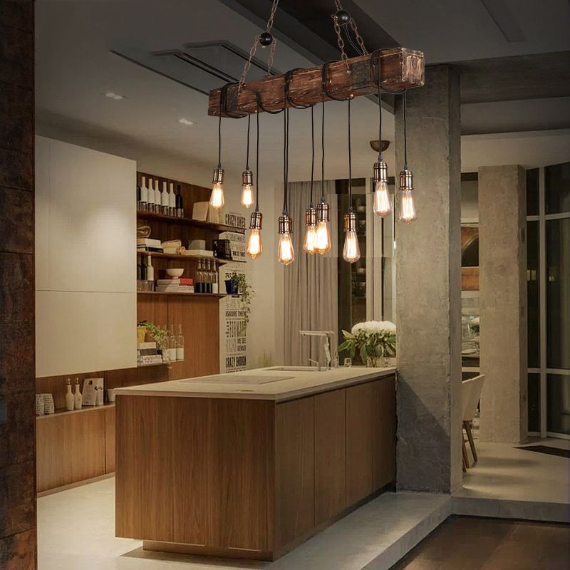 Alessio Lineaire Retro LED Hanglamp Bruin Eettafel Woonkamer Hout/Glas